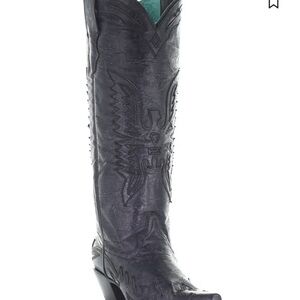 Black Western Vintage Eagle Overlay Cowboy Boots